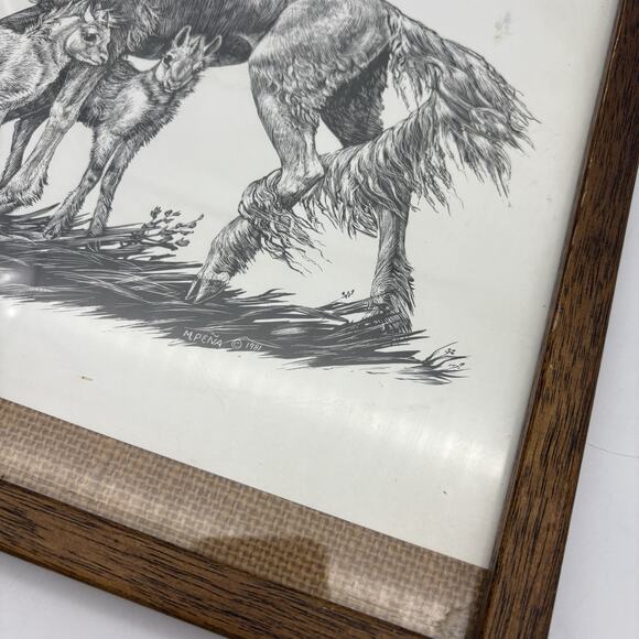 Vintage M. Pena Print Unicorn and Babies Foals Sparkles Circa 1981 Black & White - Picture 4 of 7